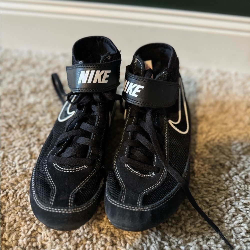Nike Black and White Kids High-Top Wrestling Shoes